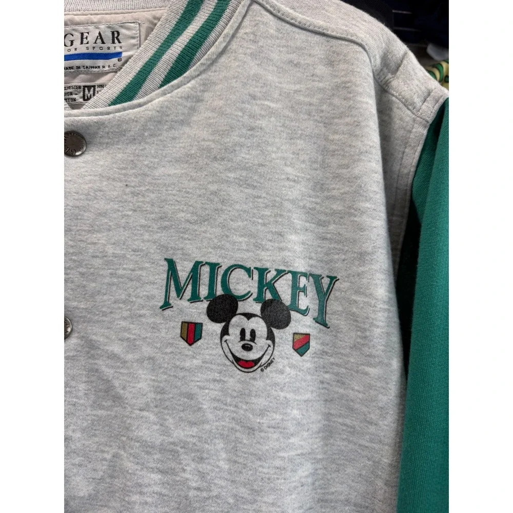 Vintage Gear For Sports Mickey Mouse Disney Varsity Bomber Jacket Grey Green M